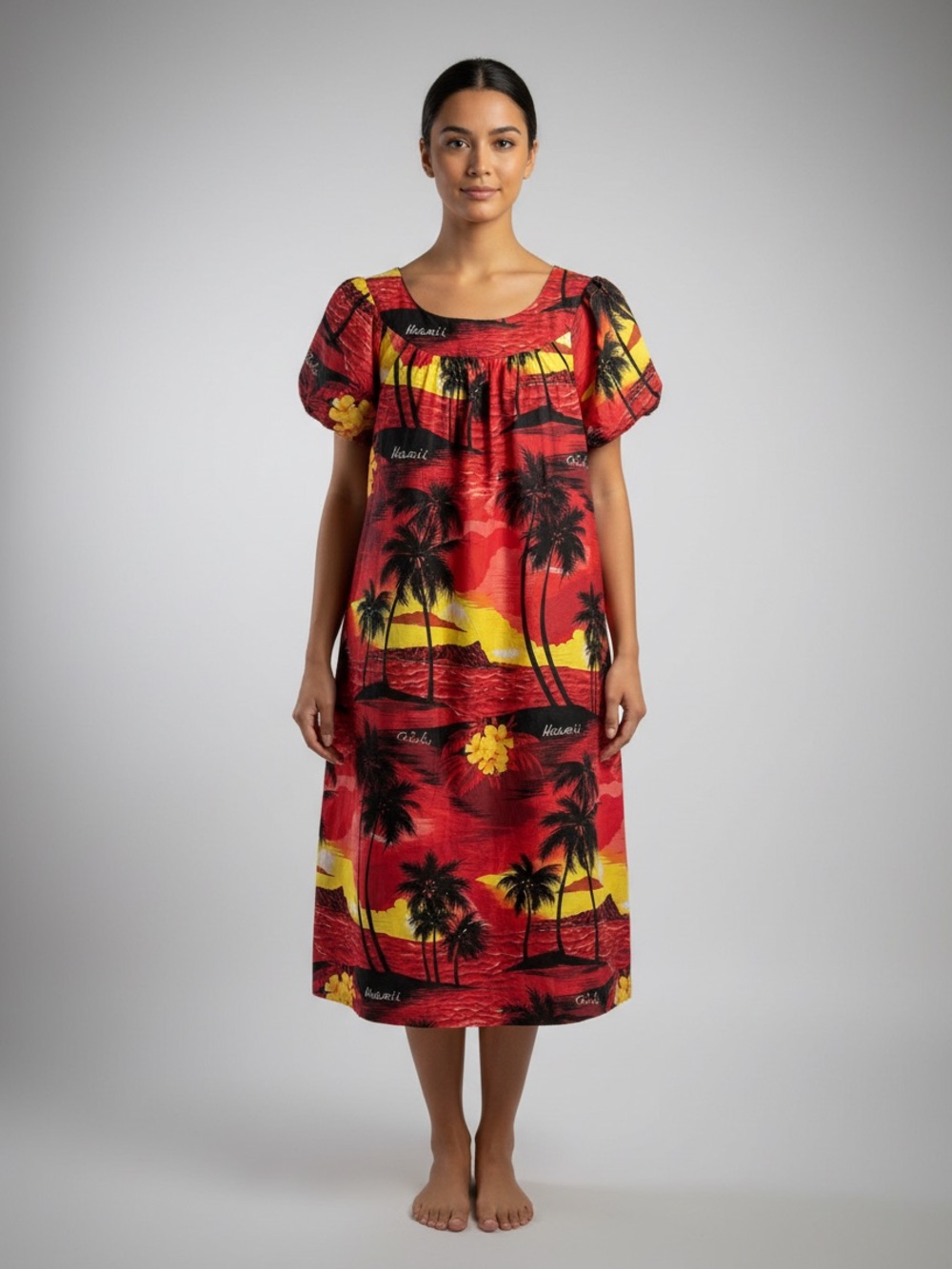 Hawaiian Maxi Dress with Tropical Print Size L